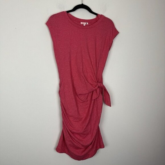 Sundry Pink Short Sleeve Side Tie Ruched Midi Dress Size 2 Stretchy Knit - Picture 1 of 5